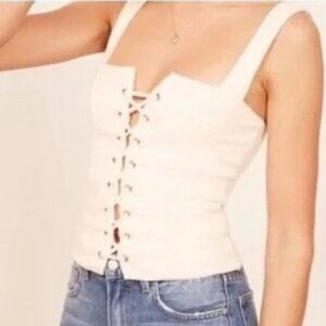 Reformation White Lace Up Corset top Sz XL